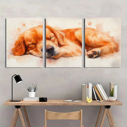 3pcs Watercolor Cute Golden Retriever Sleeping Metal Print Ready to Hang Art