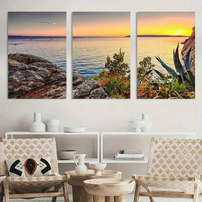 3pcs Vibrant Ocean & Mountain Landscape Scenery Metal Print Ready to Hang Art - Bella Home Decor