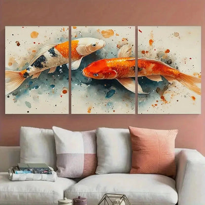 3pcs Koi Carp Fish Elegant Swimming Design Metal Print Ready to Hang Art