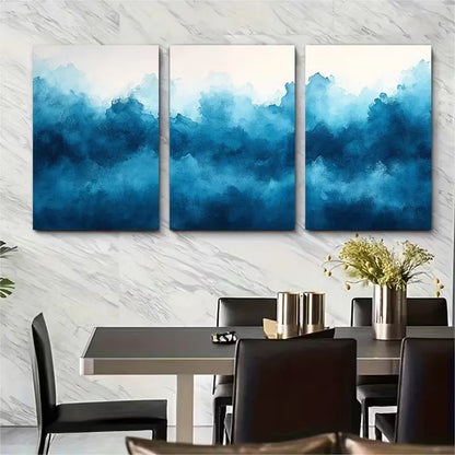 3pcs Teal Blue Abstract Watercolor Metal Print Ready to Hang Art