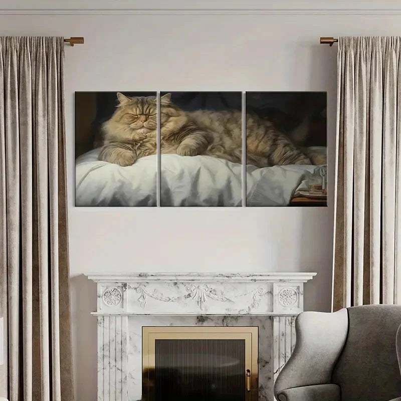 3pcs Adorable Cat Sleeping Cozy Vintage Metal Print Ready to Hang Art - Bella Home Decor
