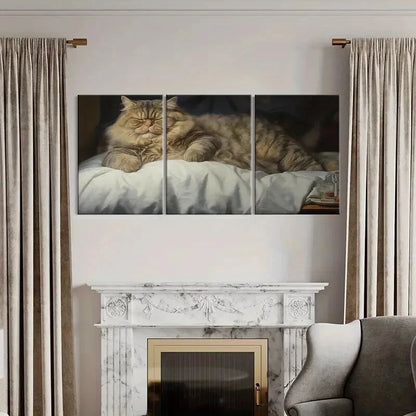 3pcs Adorable Cat Sleeping Cozy Vintage Metal Print Ready to Hang Art - Bella Home Decor