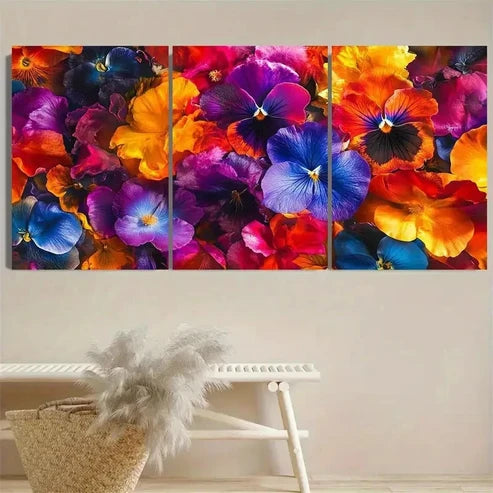 3pcs Blooming Brilliance Colorful Flower Wall Art Set Canvas Unframed - High Quality Print 100% Australian Made Wall Canvas
