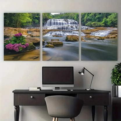 3pcs Dunns River Falls Travel Illustration Wall Art Set Canvas Framed 40x60cm - High Quality Print 100% Australian Made Wall Canvas Ready to Hang - Bella Home Decor