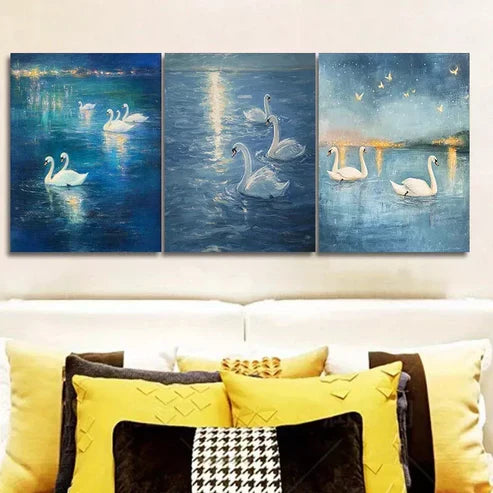 3pcs A Group Of Swans In The Water  Wall Art Set Canvas Unframed - High Quality Print 100% Australian Made Wall Canvas - Bella Home Decor