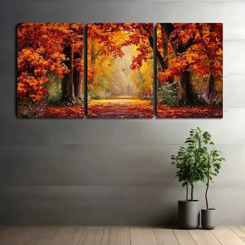 3pcs Autumn Scene With Leaves Wall Art Canvas Unframed - High Quality Print 100% Australian Made Wall Canvas - Bella Home Decor