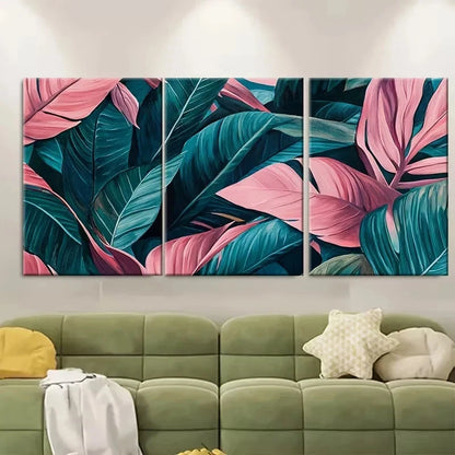 3pcs Pink Summer Botanical Painting Wall Art Set Canvas Framed 60x90cm - High Quality Print 100% Australian Made Wall Canvas Ready to Hang