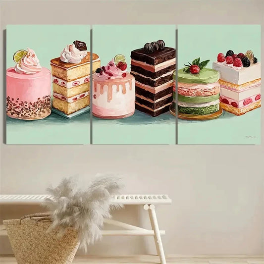 3pcs Kawaii Dessert Food Kitchen Decor Art Wall Art Set Canvas Framed 40x60cm - High Quality Print 100% Australian Made Wall Canvas Ready to Hang