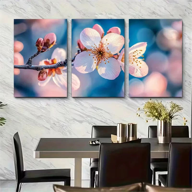 3pcs Elegant Blossom Flower Metal Print Ready to Hang Art