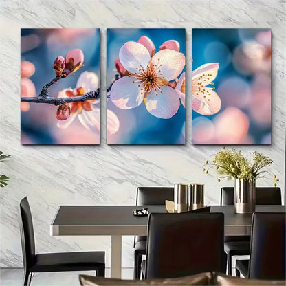3pcs Elegant Blossom Flower Metal Print Ready to Hang Art