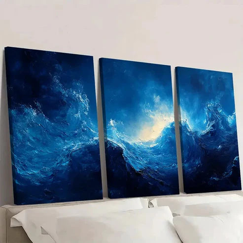 3pcs Colorful Aqua Blue Painting OL  Wall Art Set Canvas Unframed - High Quality Print 100% Australian Made Wall Canvas - Bella Home Decor