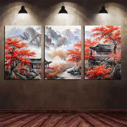 3pcs Oil Painting Chinese Style Wall Art Set Canvas Unframed - High Quality Print 100% Australian Made Wall Canvas