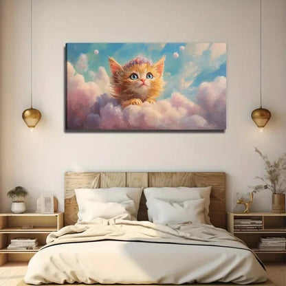 Cute Ginger Kitten On Pastel Wall Art Canvas Office Home Room Framed 120x60cm