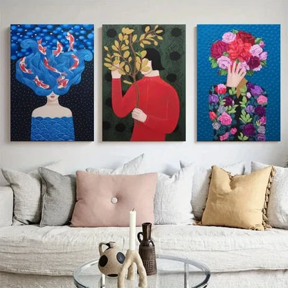 3pcs Koi Fish Hair Wall Art Set Canvas Unframed - High Quality Print 100% Australian Made Wall Canvas