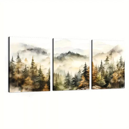 3pcs Forest Scenery Autumn Forest Modern Wall Art Set Canvas Framed 60x90cm - High Quality Print 100% Australian Made Wall Canvas Ready to Hang