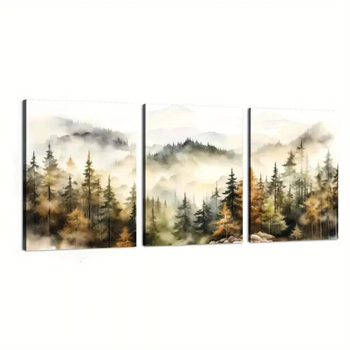 3pcs Forest Scenery Autumn Forest Modern Wall Art Set Canvas Framed 60x90cm - High Quality Print 100% Australian Made Wall Canvas Ready to Hang