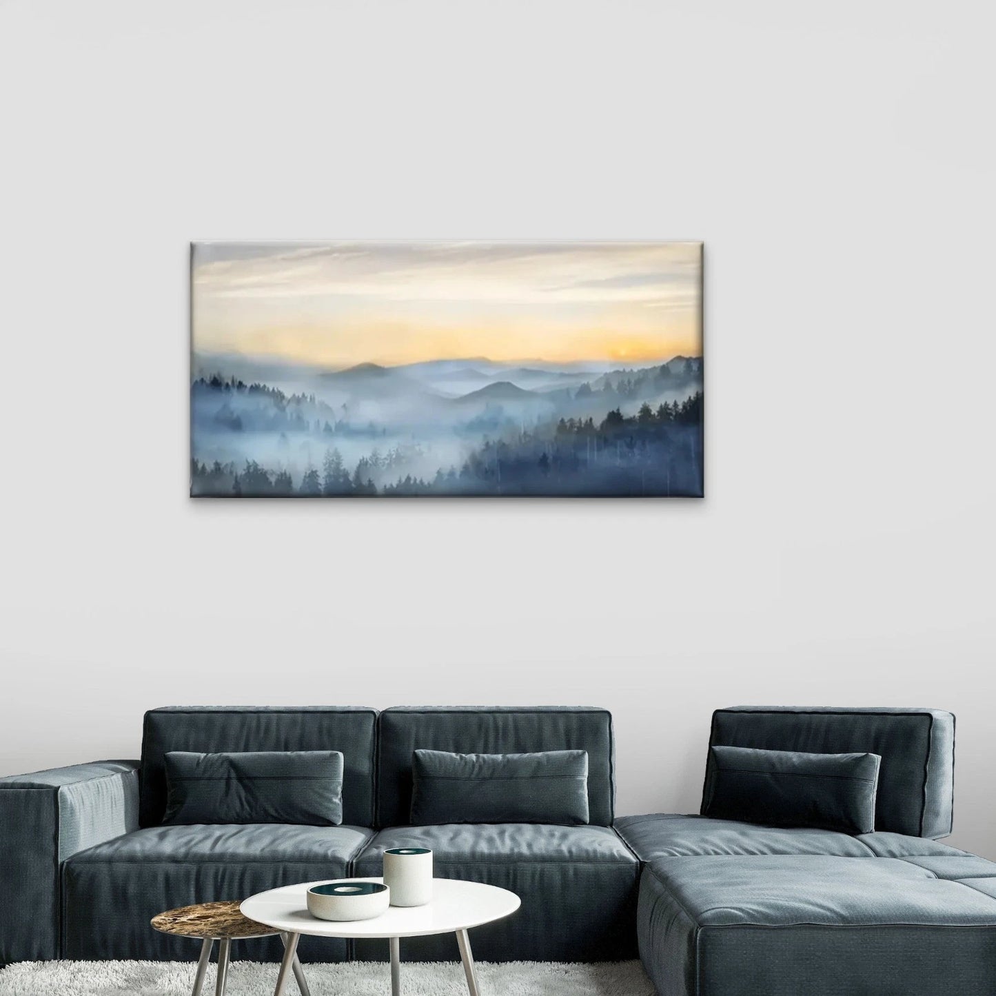 Mountains Mist Clouds Forest Wall Art Canvas Office Home Room Framed 120x60cm