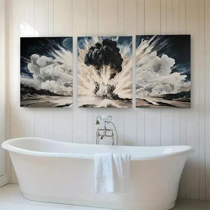 3pcs Dramatic Smoke Blast Black & White Perfect Wall Art Canvas Unframed - High Quality Print 100% Australian Made Wall Canvas - Bella Home Decor