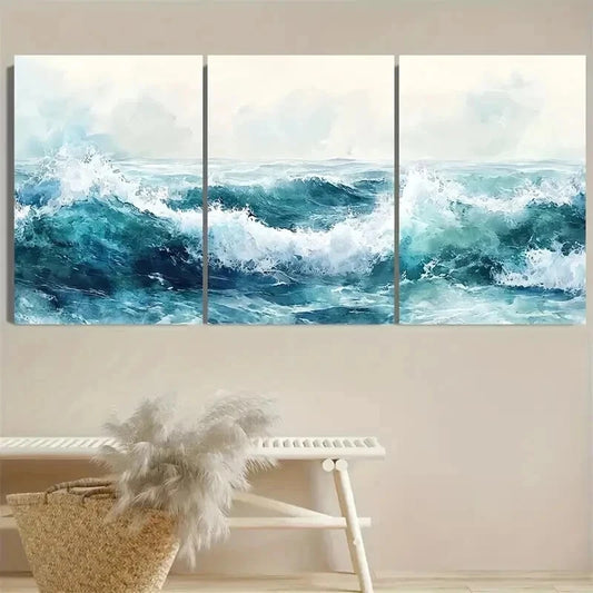 3pcs Depicting Ocean Waves And Beach Wall Art Set Canvas Framed 60x90cm- High Quality Print 100% Australian Made Wall Canvas Ready to Hang