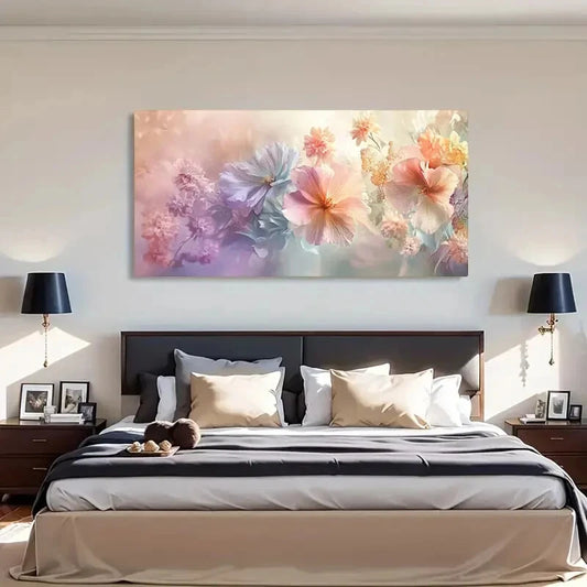 Floral Abstract Purple & Pink Wall Art Canvas Office Home Room Framed 120x60cm