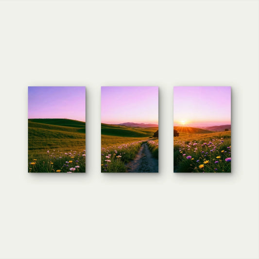 3pcs Sunset Meadow Landscape Nature Wall Art Set Canvas Framed 40x60cm - High Quality Print 100% Australian Made Wall Canvas Ready to Hang