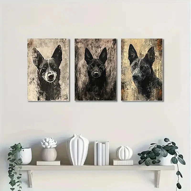 3pcs Elegant Australian Cattle Dog EA  Wall Art Set Canvas Framed 50x70cm - High Quality Print 100% Australian Made Wall Canvas Ready to Hang