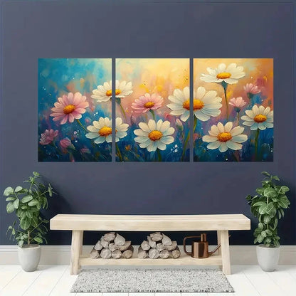 3pcs Vibrant Wildflower Designs in Blue Yellow Metal Print Ready to Hang Art - Bella Home Decor