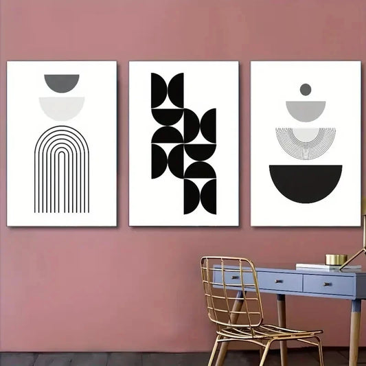 3pcs Elegant Wooden Decor Minimalist Abstract Metal Print Ready to Hang Art