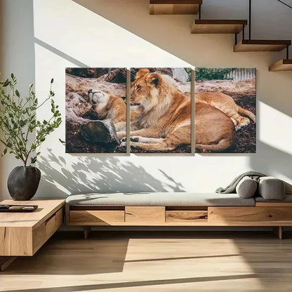 3pcs Lion Couple Animal Painting  Water Wall Art Set Canvas Unframed - High Quality Print 100% Australian Made Wall Canvas