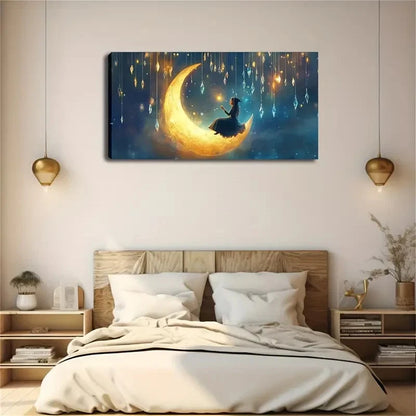 Woman In Black Dress Crescent Wall Art Canvas Office Home Room Framed 120x60cm