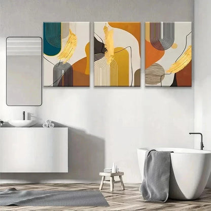 3pcs Vertical Rectangle Modern Abstract Golden Wall Art Set Canvas Framed 60x90cm - High Quality Print 100% Australian Made Wall Canvas Ready to Hang