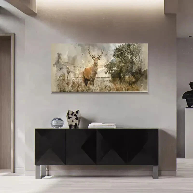 Rustic Wildlife Elk Forest Wall Art Canvas Office Home Room Framed 120x60cm - Bella Home Decor