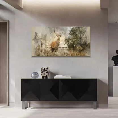 Rustic Wildlife Elk Forest Wall Art Canvas Office Home Room Framed 120x60cm - Bella Home Decor