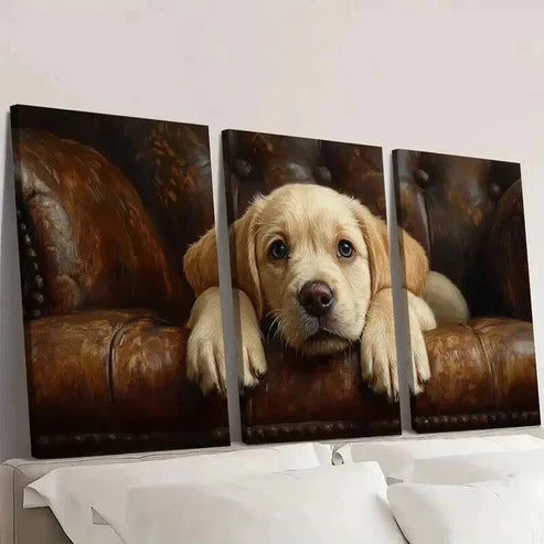 3pcs Adorable Puppy on Couch Decoration Wall Art Canvas Unframed - High Quality Print 100% Australian Made Wall Canvas - Bella Home Decor