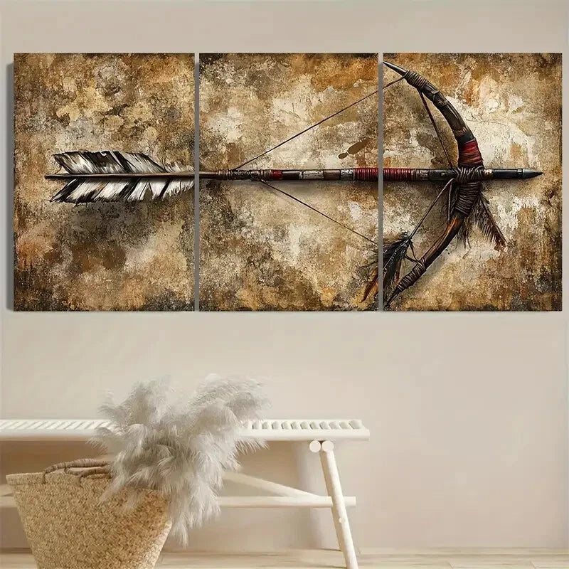 3pcs Native American Photo Bow Arrow Wild West Metal Print Ready to Hang Art - Bella Home Decor