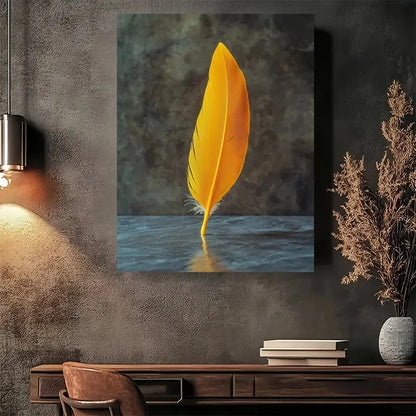 Vibrant Yellow & Dark Background Painting 40x60cm Metal Print Ready to Hang - Bella Home Decor