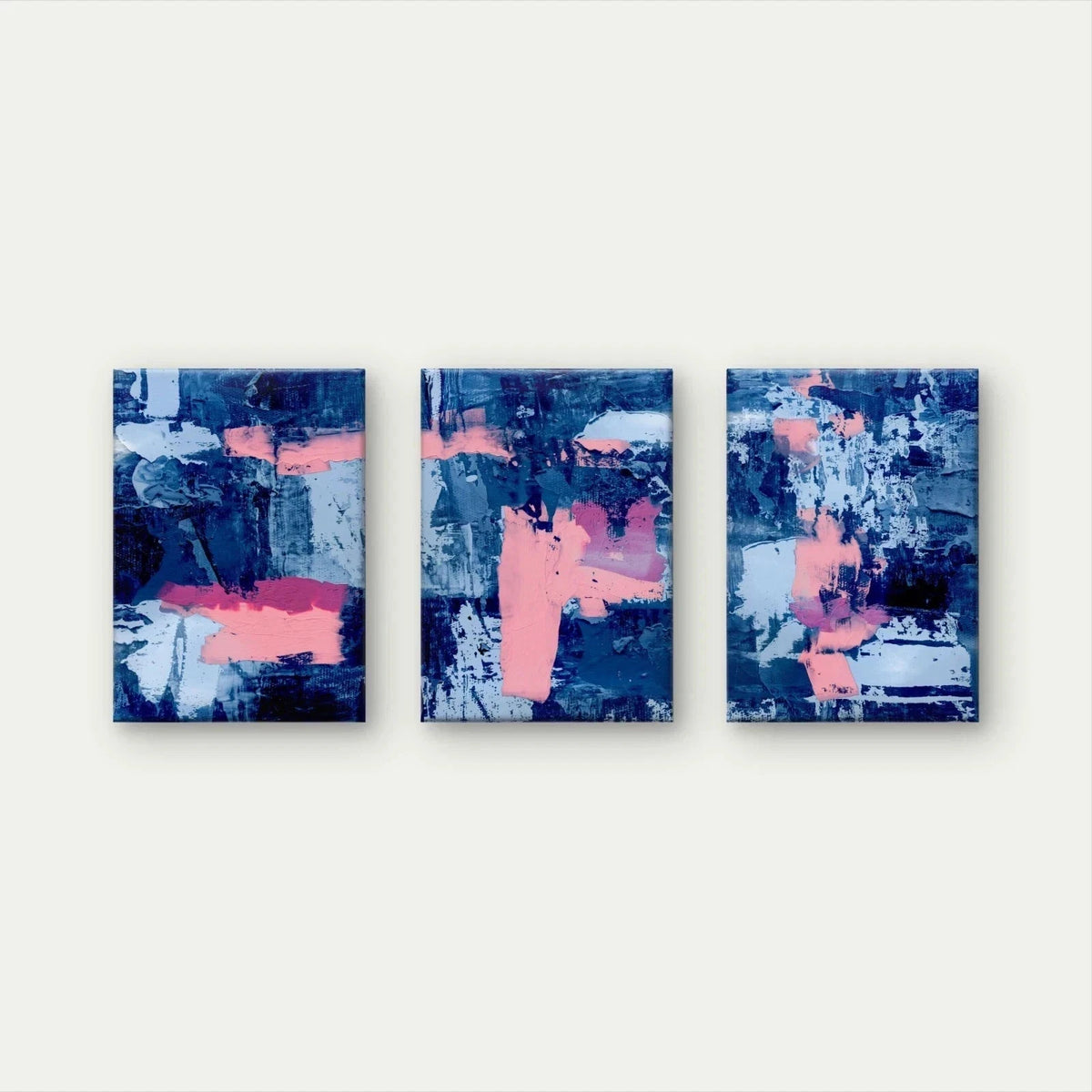 3pcs Navy Blue and Pink Abstract Expressionism Wall Art Set Canvas Framed 60x90cm - High Quality Print 100% Australian Made Wall Canvas Ready to Hang