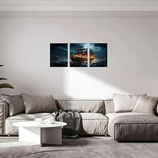 3pcs Pirate Ship Sailboat Metal Print Ready to Hang Art