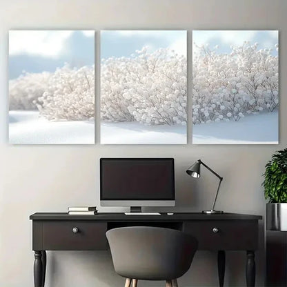 3pcs Elegant White Floral Bush Illustration Wall Art Canvas Unframed - High Quality Print 100% Australian Made Wall Canvas