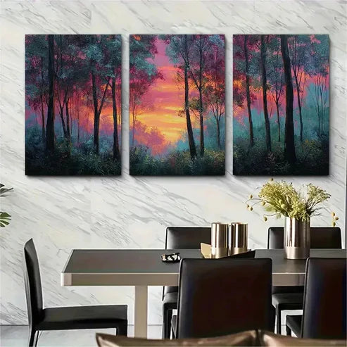 3pcs Forest Sunset High Tree Forest Wall Art Canvas Unframed - High Quality Print 100% Australian Made Wall Canvas - Bella Home Decor
