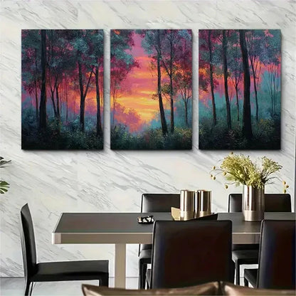 3pcs Forest Sunset High Tree Forest Wall Art Canvas Unframed - High Quality Print 100% Australian Made Wall Canvas - Bella Home Decor