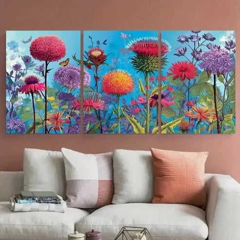 3pcs Edinburgh Travel Botanical Floral Design Wall Art Canvas Unframed - High Quality Print 100% Australian Made Wall Canvas - Bella Home Decor