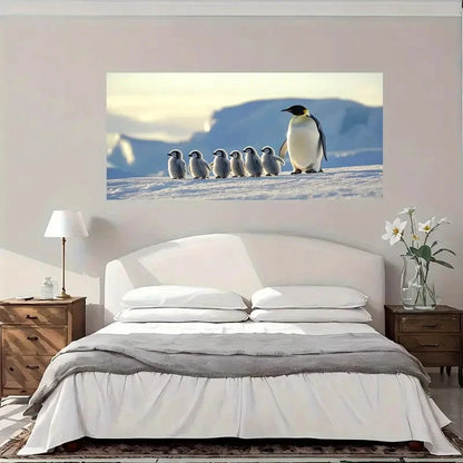 Penguin Family Snow Scene Wall Art Canvas Office Home Room Framed 120x60cm