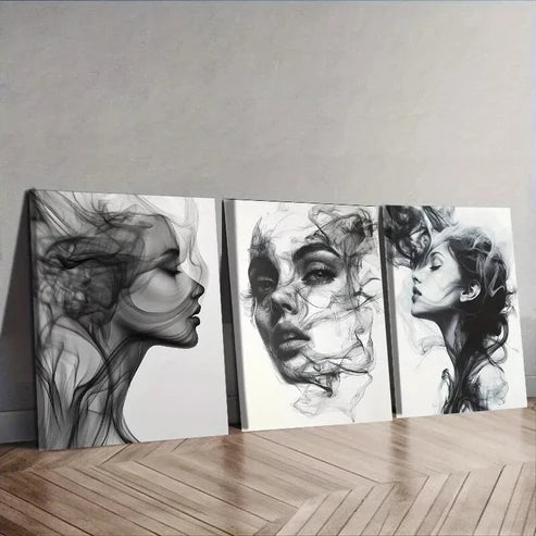 3pcs Stunning Woman Created From Smoke Wall Art Set Canvas Unframed - High Quality Print 100% Australian Made Wall Canvas