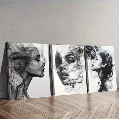3pcs Stunning Woman Created From Smoke Wall Art Set Canvas Unframed - High Quality Print 100% Australian Made Wall Canvas