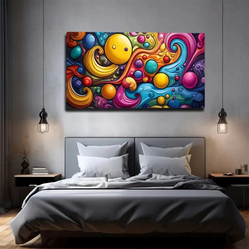 Vibrant Abstract Cartoon Wall Art Canvas Office Home Room Framed 120x60cm