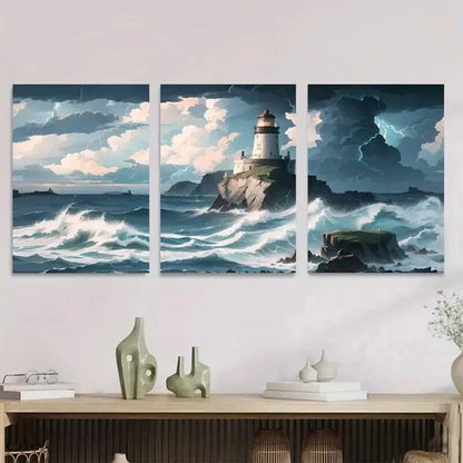 3pcs Nautical Coastal Landscape With Dramatic Wall Art Canvas Unframed - High Quality Print 100% Australian Made Wall Canvas