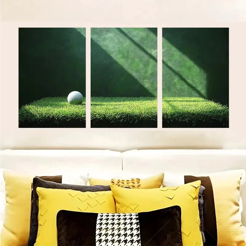 3pcs Golf Ball on Lush Grass Art  Wall Art Set Canvas Framed 50x70cm - High Quality Print 100% Australian Made Wall Canvas Ready to Hang - Bella Home Decor