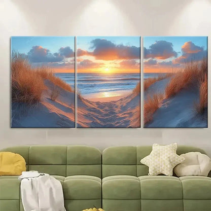 3pcs Tranquil Sunset Seascape Netherland Perfect Wall Art Set Canvas Framed 40x60cm - High Quality Print 100% Australian Made Wall Canvas Ready to Hang