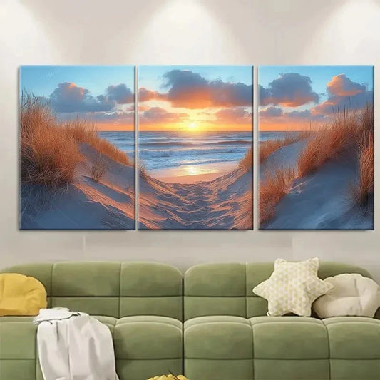 3pcs Tranquil Sunset Seascape Netherland Perfect Wall Art Set Canvas Framed 40x60cm - High Quality Print 100% Australian Made Wall Canvas Ready to Hang